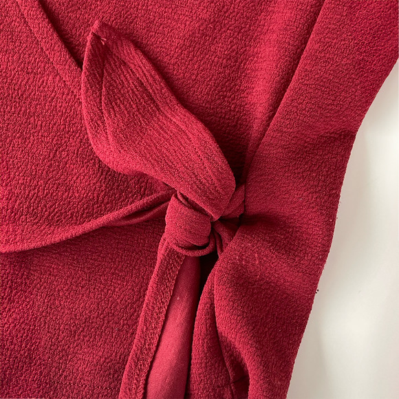 Madewell Texture & Thread Red Crepe Wrap Blouse Side Tie Long Sleeve - Picture 4 of 5